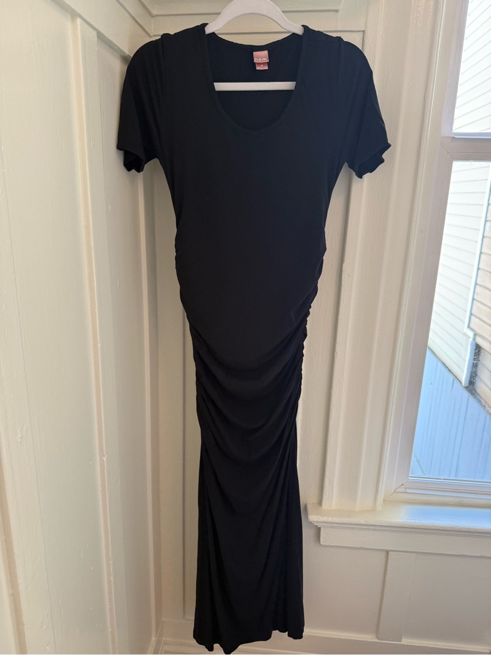 NOM Black Ruched Short-Sleeve Maternity Maxi Dress